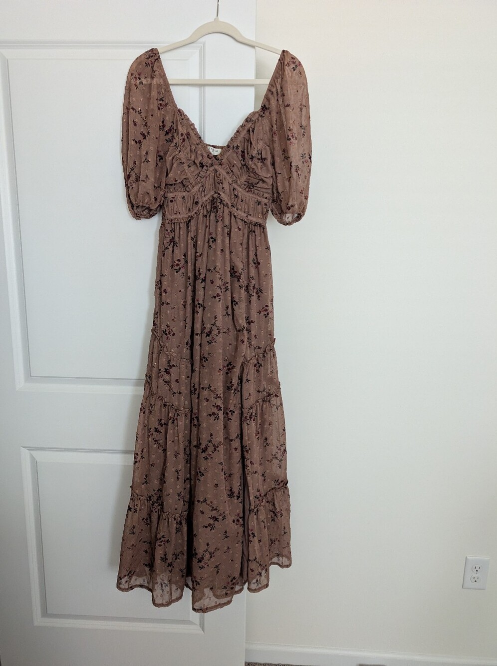 Storia Mauve Floral Puff-Sleeve Maxi Dress Size s
